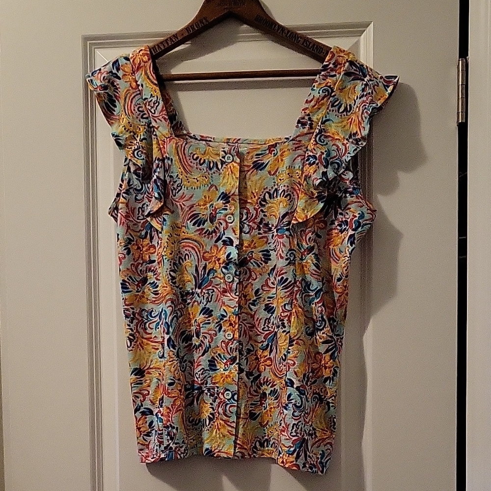 Vibrant Multicolor Ruffle Sleeve Blouse